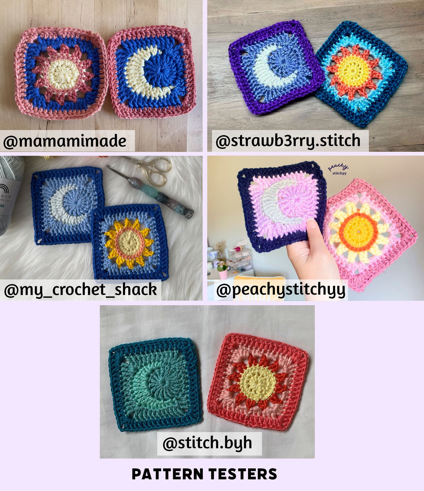 Sun and Moon Granny Square Crochet PDF PATTERN (English)
