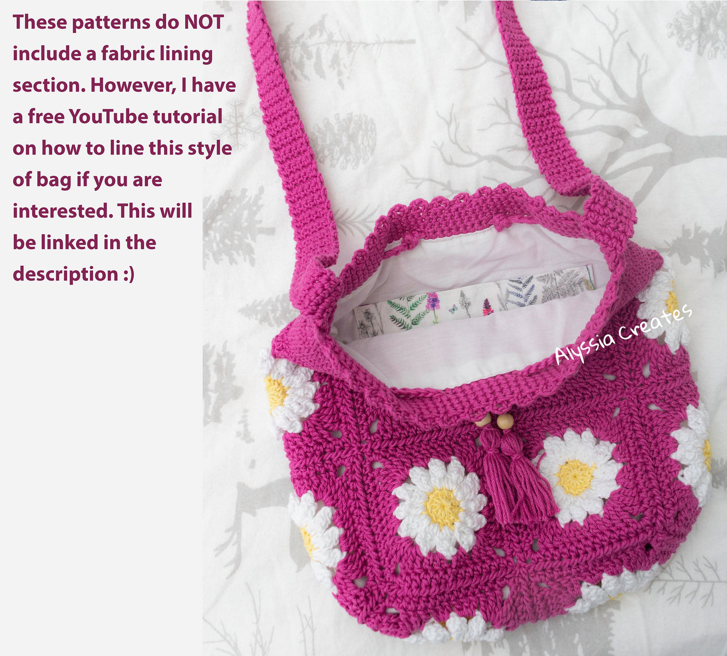 Daisy & Sun/Moon Drawstring Crossbody Bag Crochet PDF PATTERN PACK - Intermediate (English)