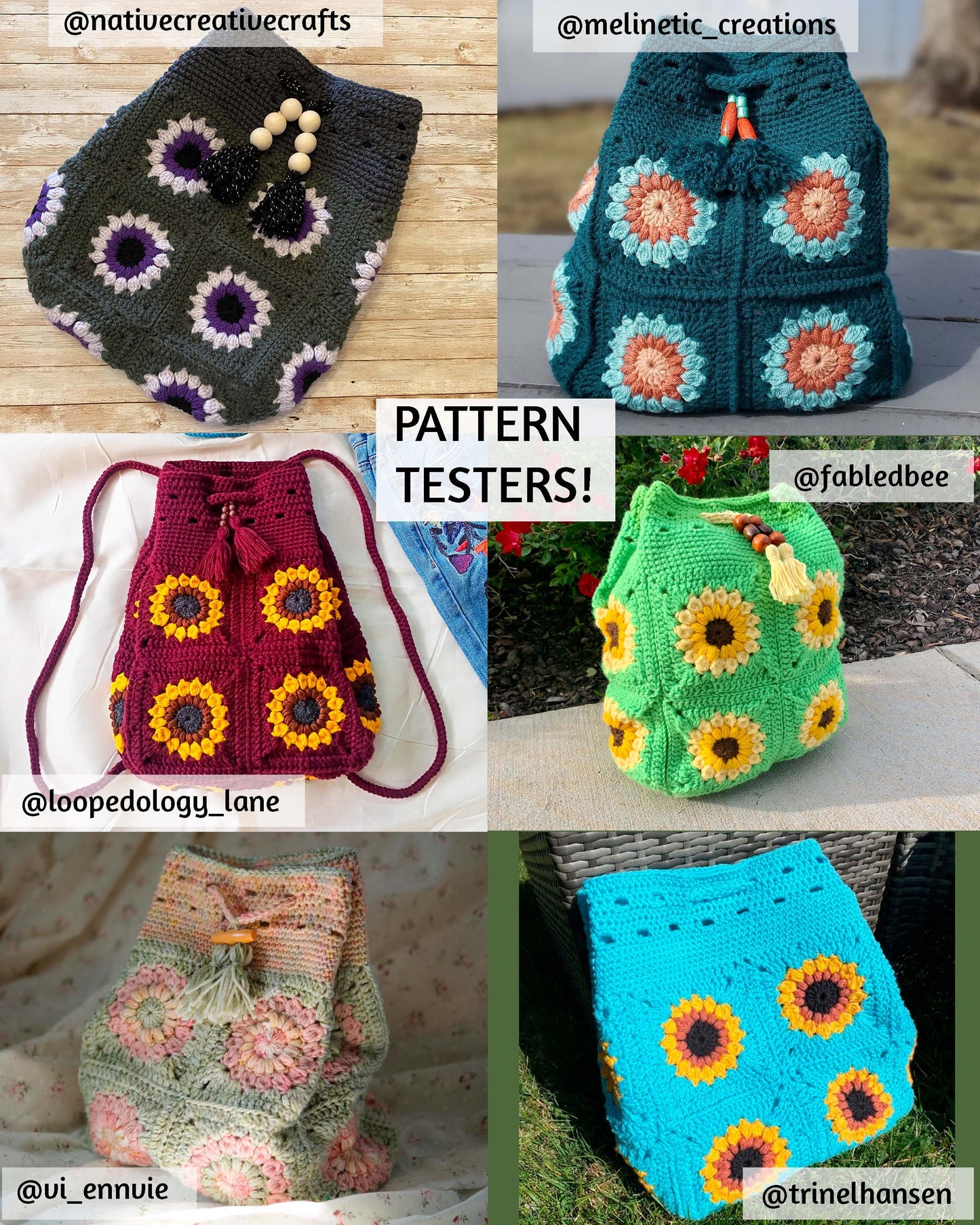 Sunflower Drawstring Backpack Crochet PDF PATTERN (English)