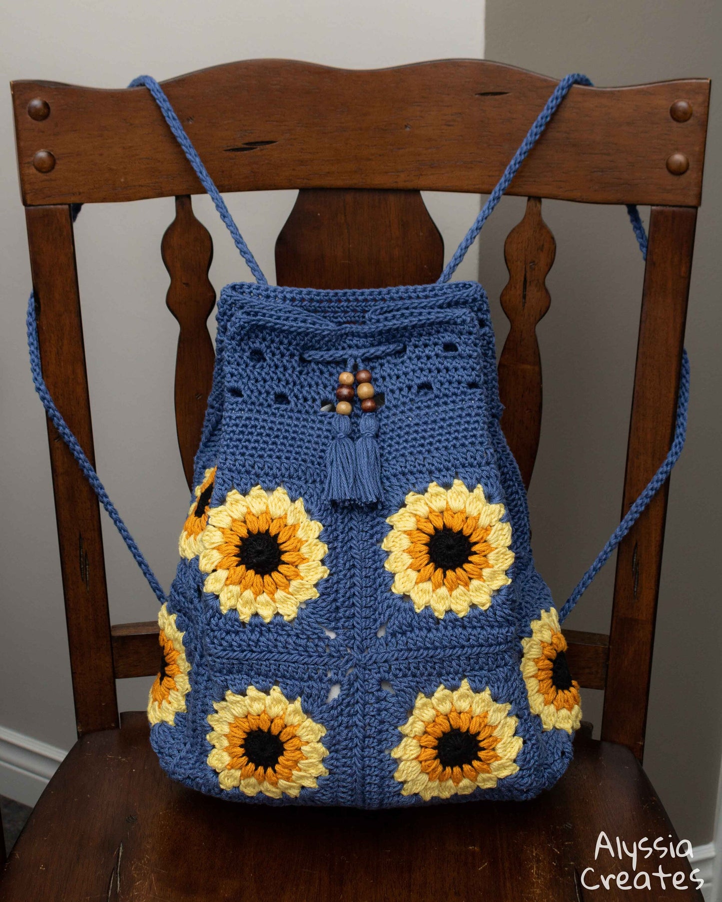 Sunflower Drawstring Backpack Crochet PDF PATTERN (English)