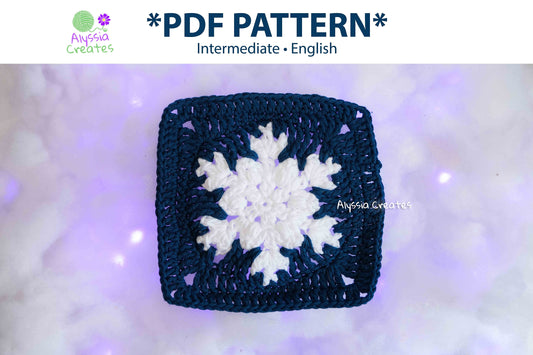 Large Snowflake Granny Square Crochet PDF PATTERN  (English)