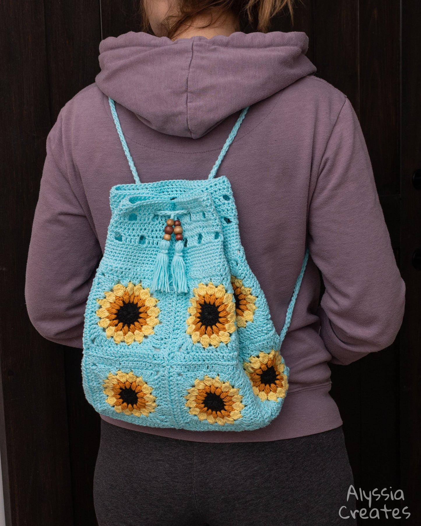 Sunflower Drawstring Backpack Crochet PDF PATTERN (English)