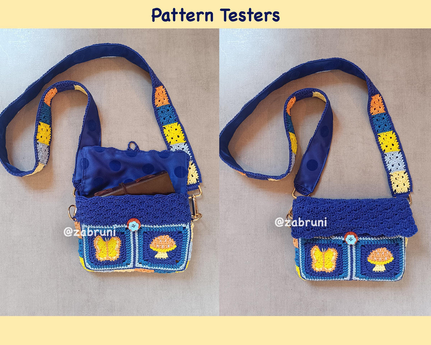 Butterfly and Mushroom Book Sleeve Bag Crochet PDF PATTERN - Intermediate (English)