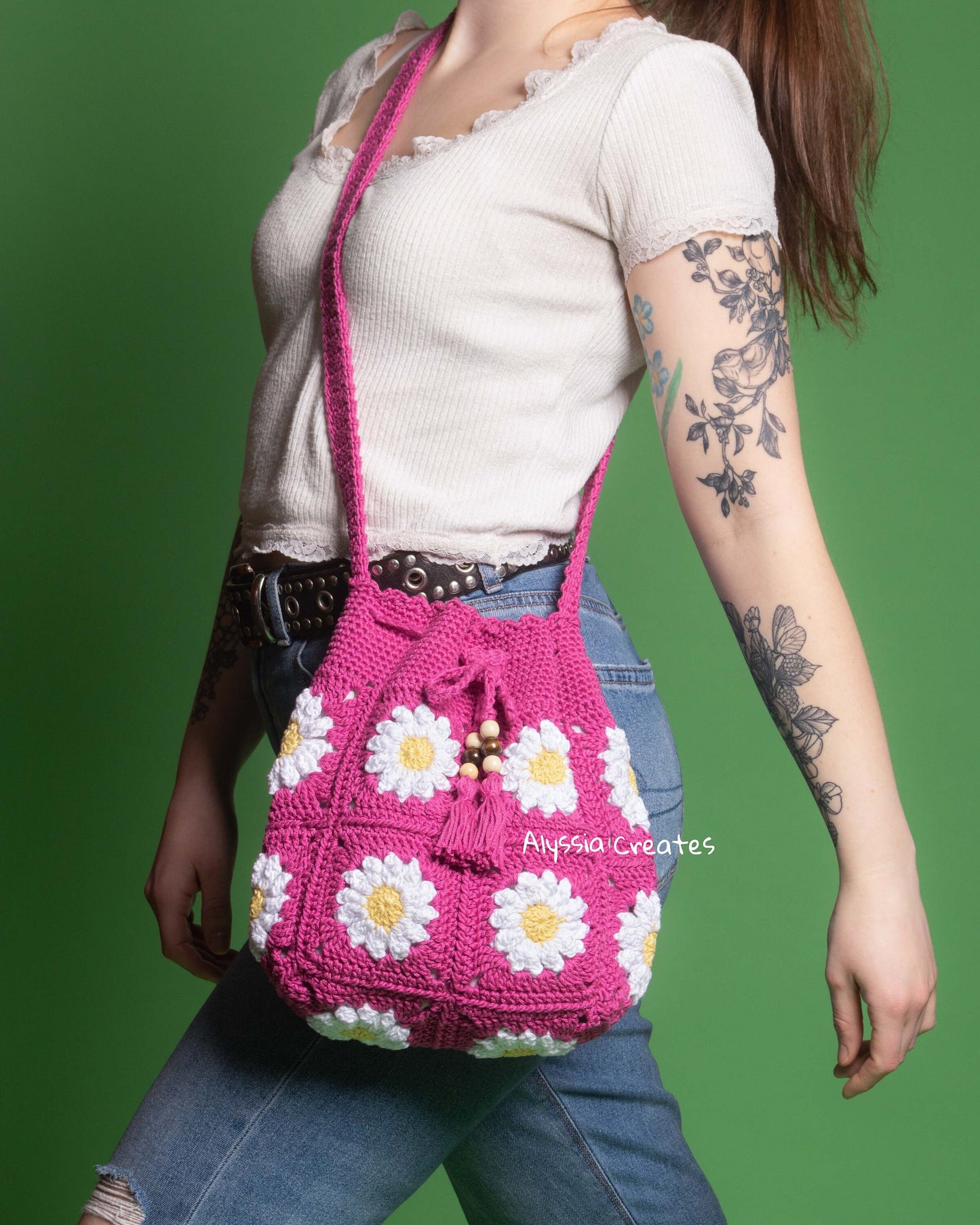 Daisy & Sun/Moon Drawstring Crossbody Bag Crochet PDF PATTERN PACK - Intermediate (English)