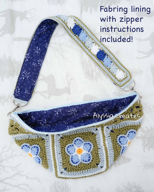 Forget Me Not Flower Bum Bag Crochet PDF PATTERN - Intermediate (English)