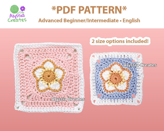 Strawberry Flower Granny Square Crochet PDF PATTERN (English)