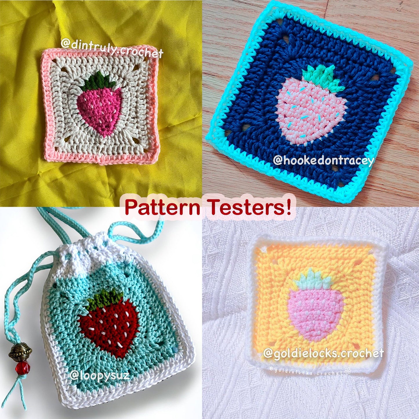 Strawberry Granny Square Crochet PDF PATTERN (English)