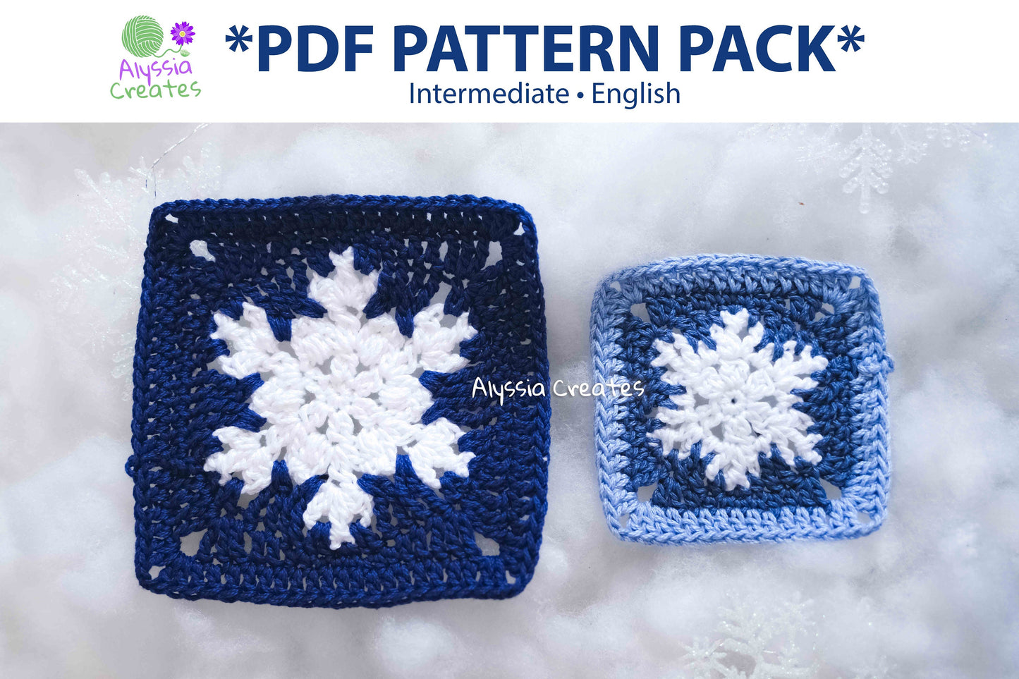 Small and Large Snowflake Granny Square Crochet PDF PATTERN Pack (English)