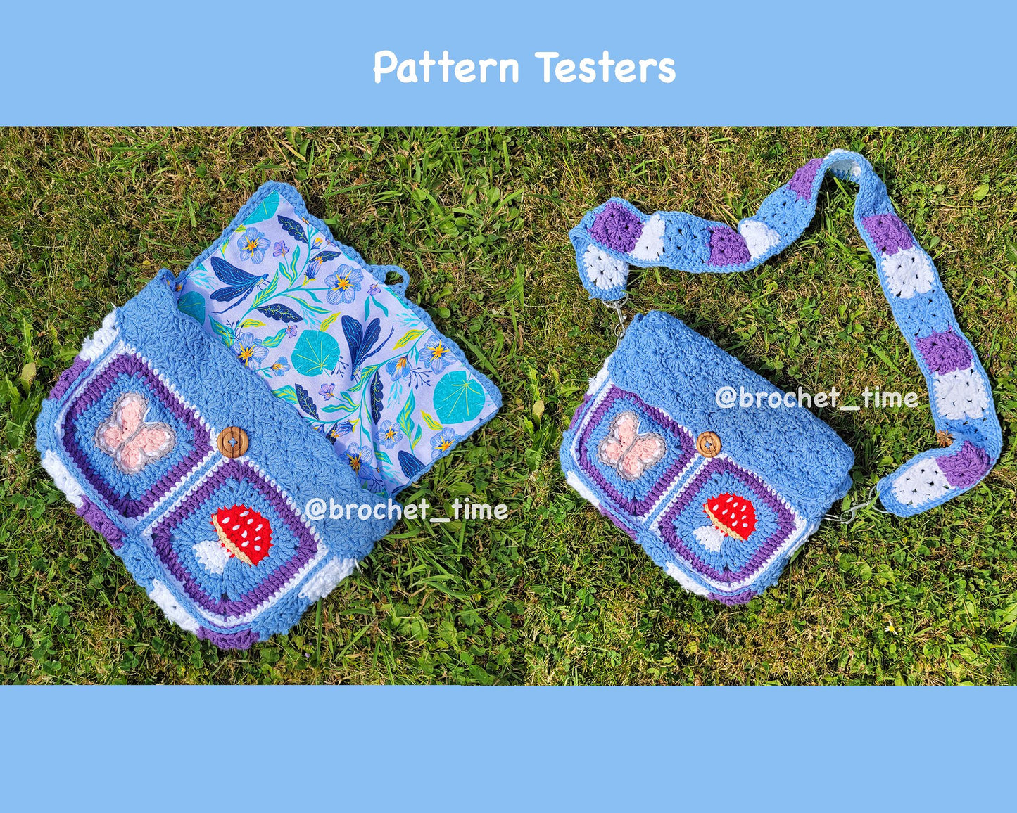 Butterfly and Mushroom Book Sleeve Bag Crochet PDF PATTERN - Intermediate (English)