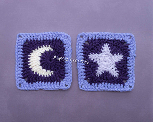 Moon and Star Granny Square Crochet PDF PATTERN Pack (English)