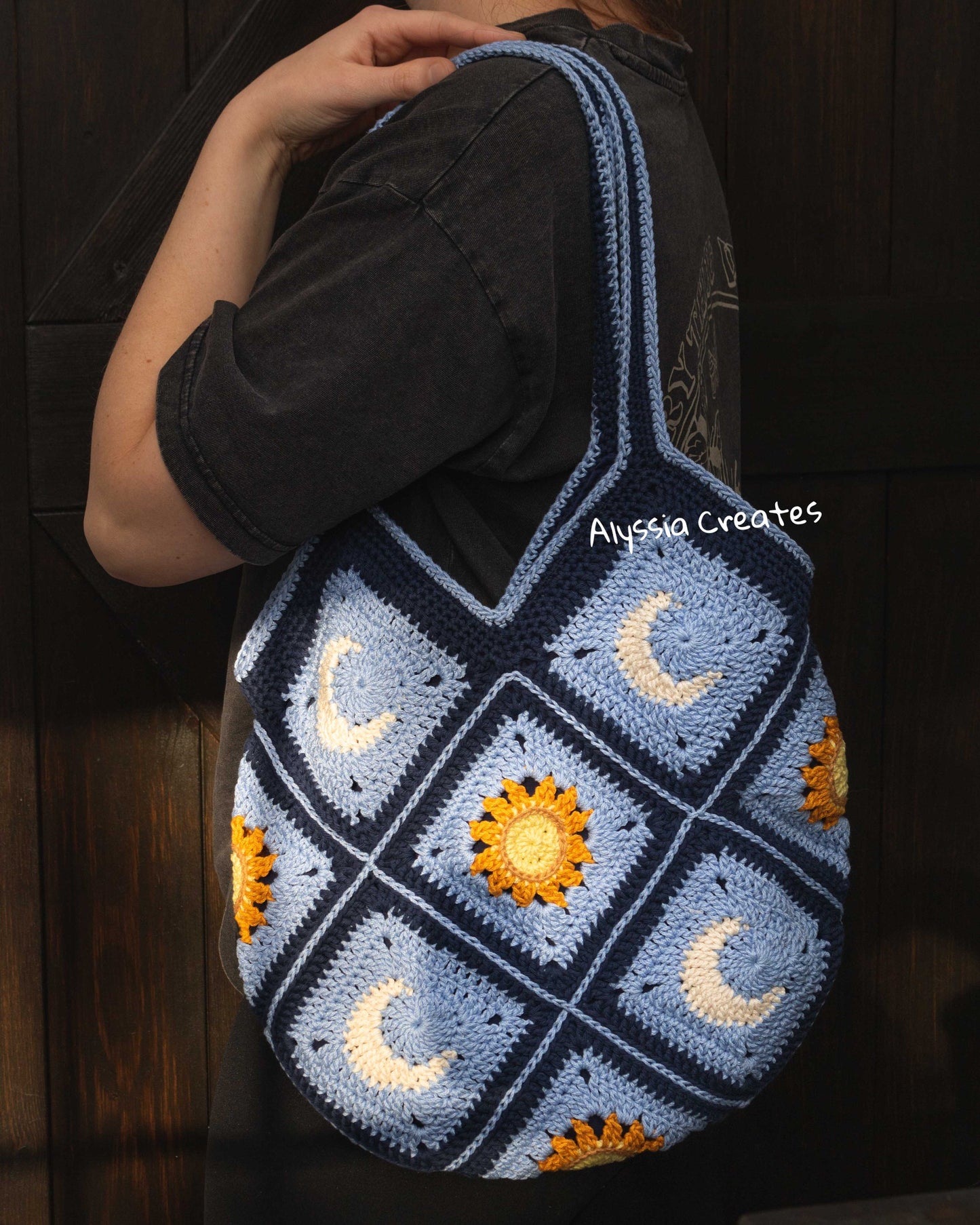 Sun and Moon Crochet PDF PATTERN PACK - includes: drawstring backpack, drawstring pouch and tote bag - Intermediate (English)