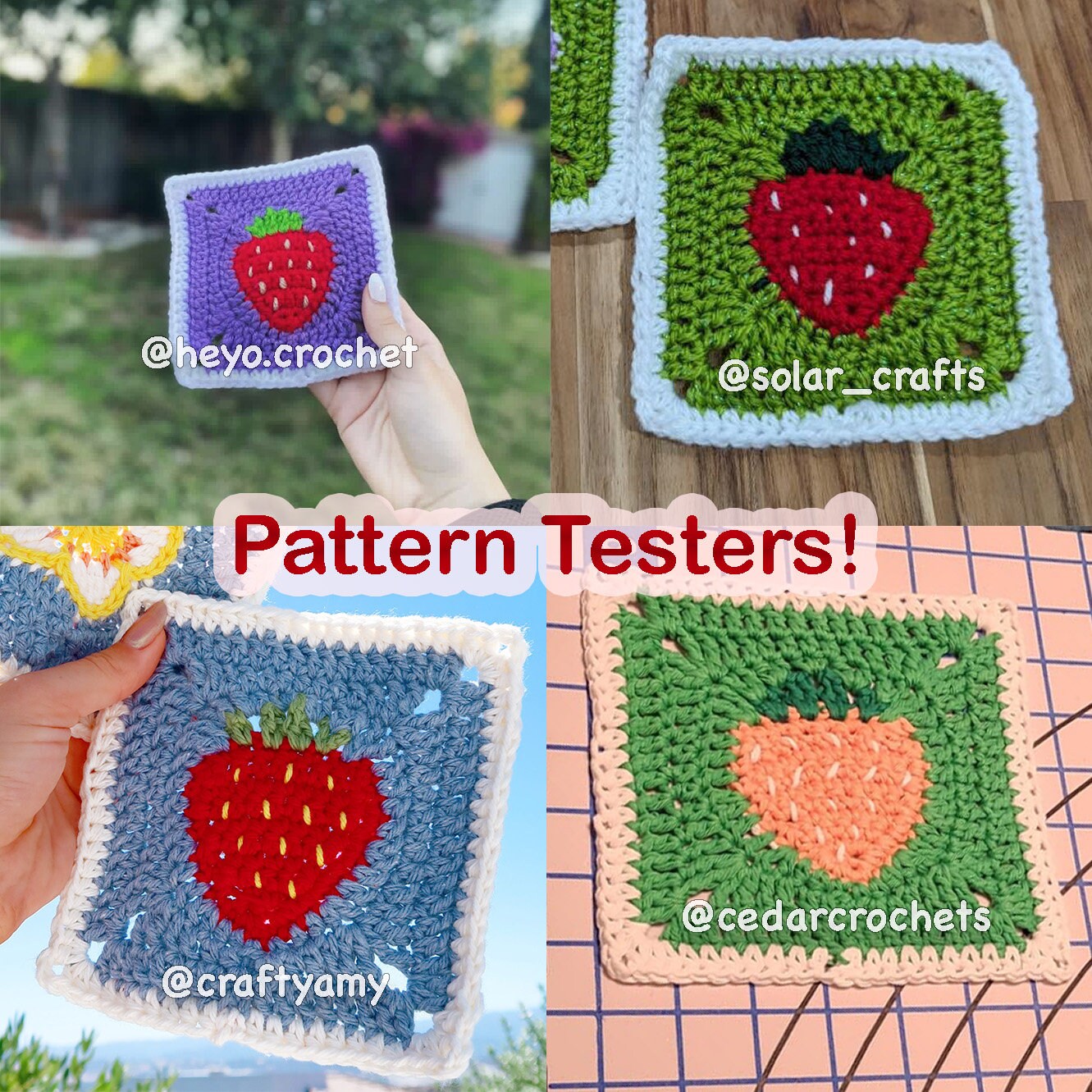 Strawberry Granny Square Crochet PDF PATTERN (English)