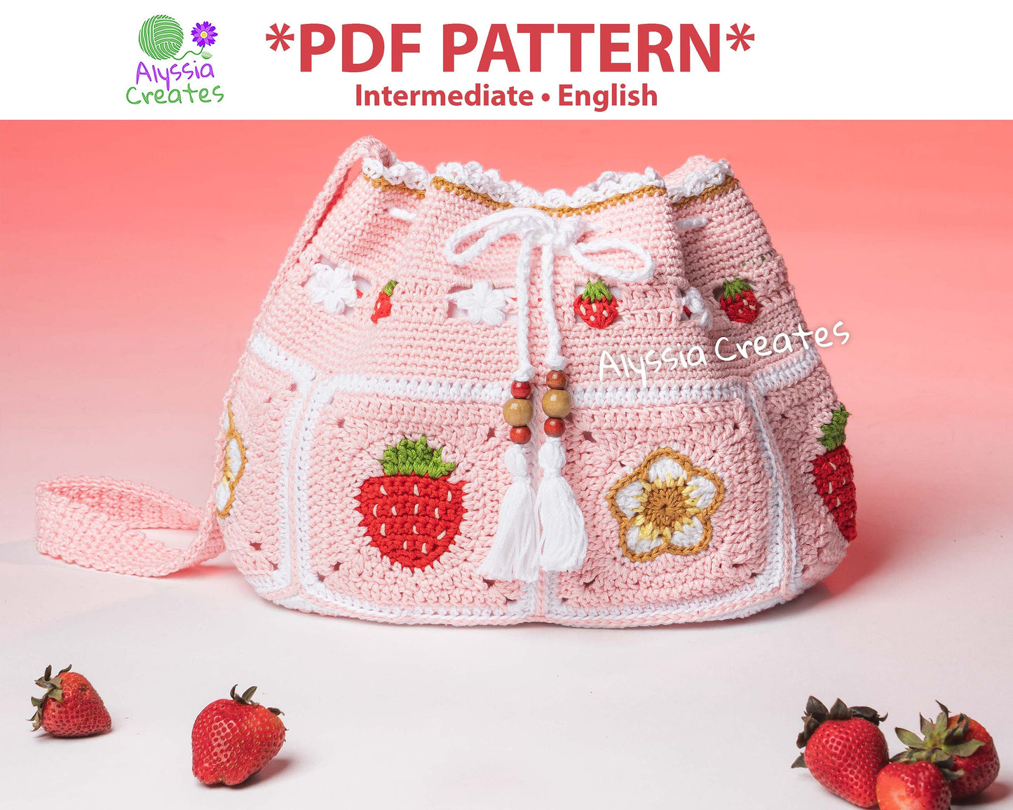 Strawberry Drawstring Crossbody Bag PDF PATTERN (English)