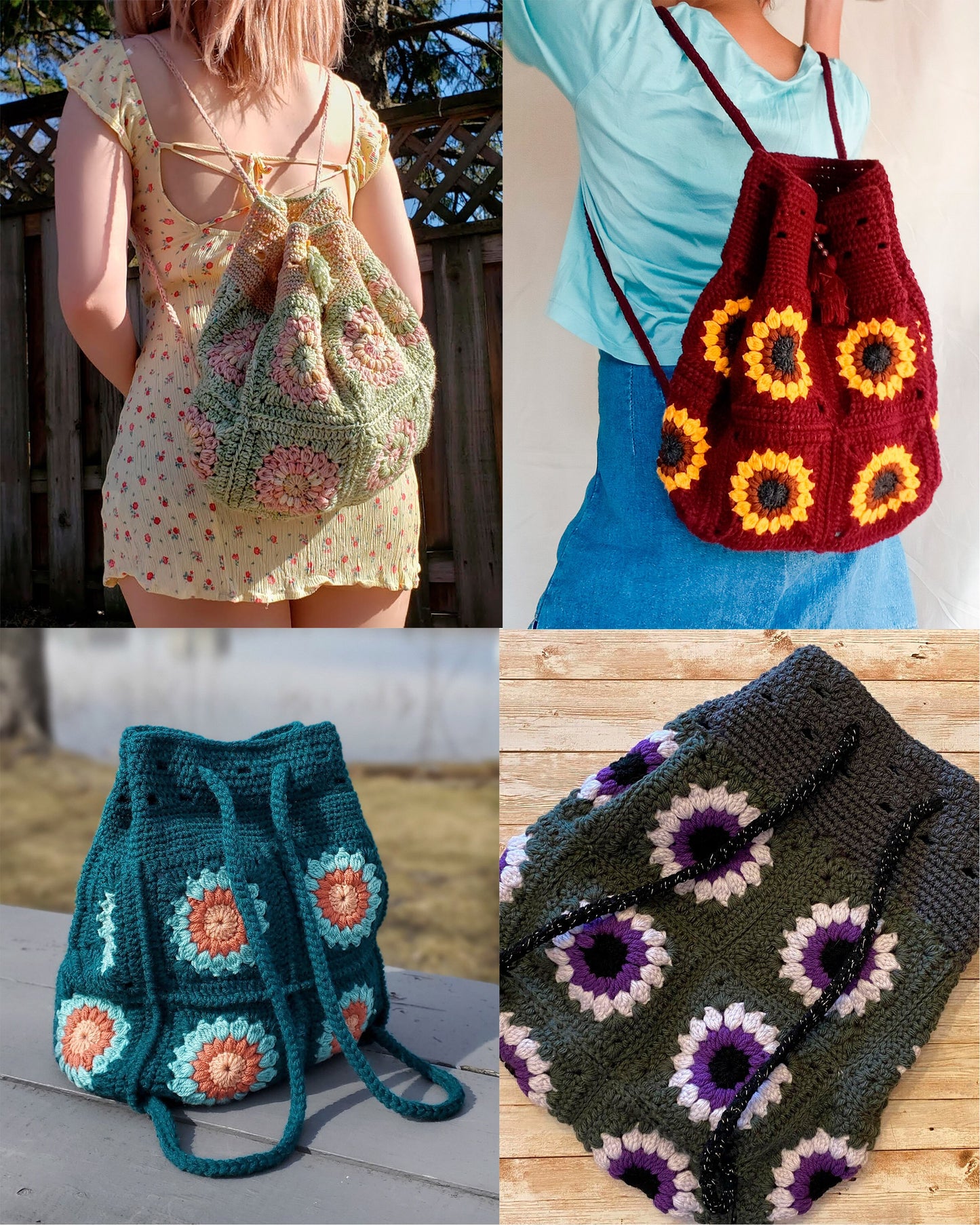 Sunflower Drawstring Backpack Crochet PDF PATTERN (English)