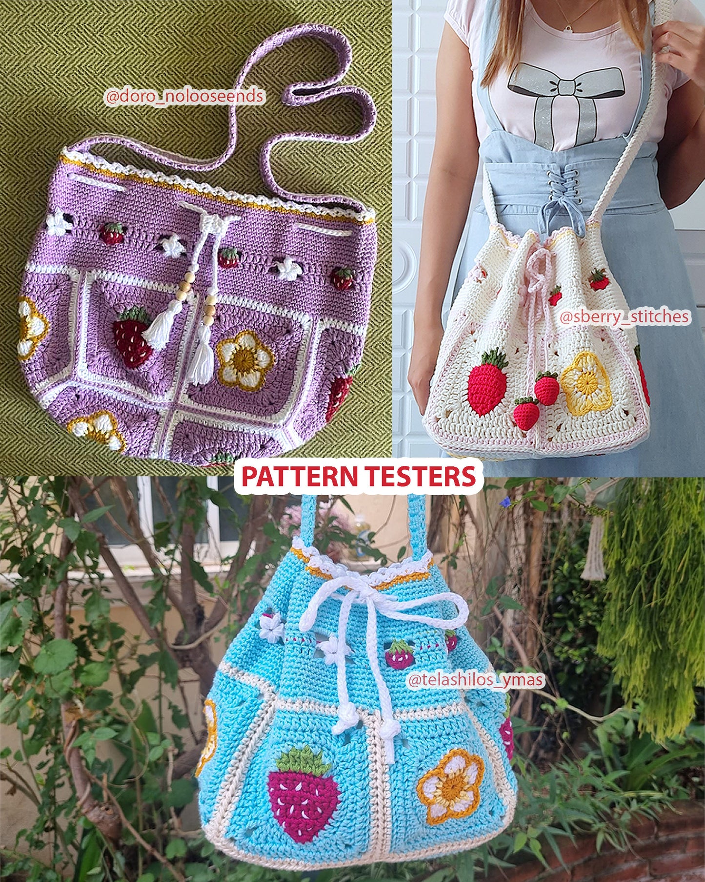 Strawberry Drawstring Crossbody Bag PDF PATTERN (English)