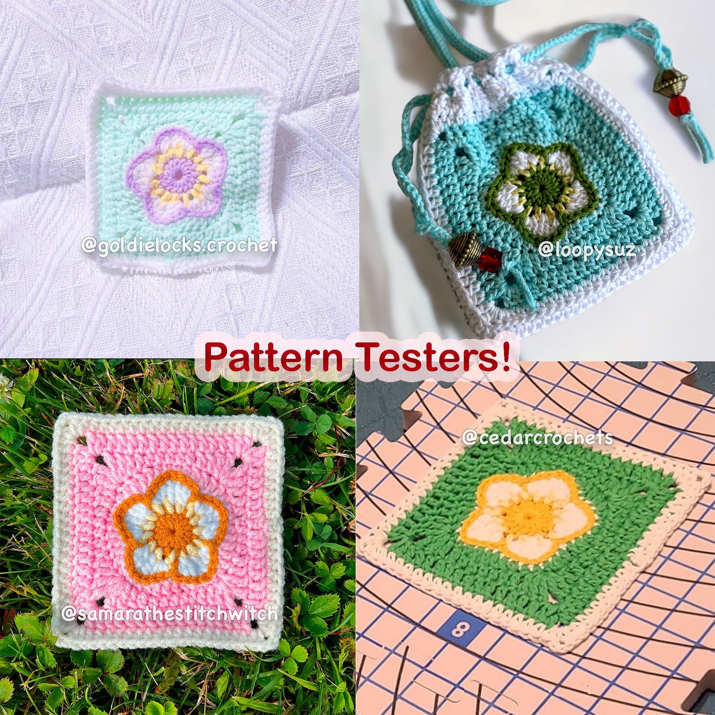 Strawberry Flower Granny Square Crochet PDF PATTERN (English)