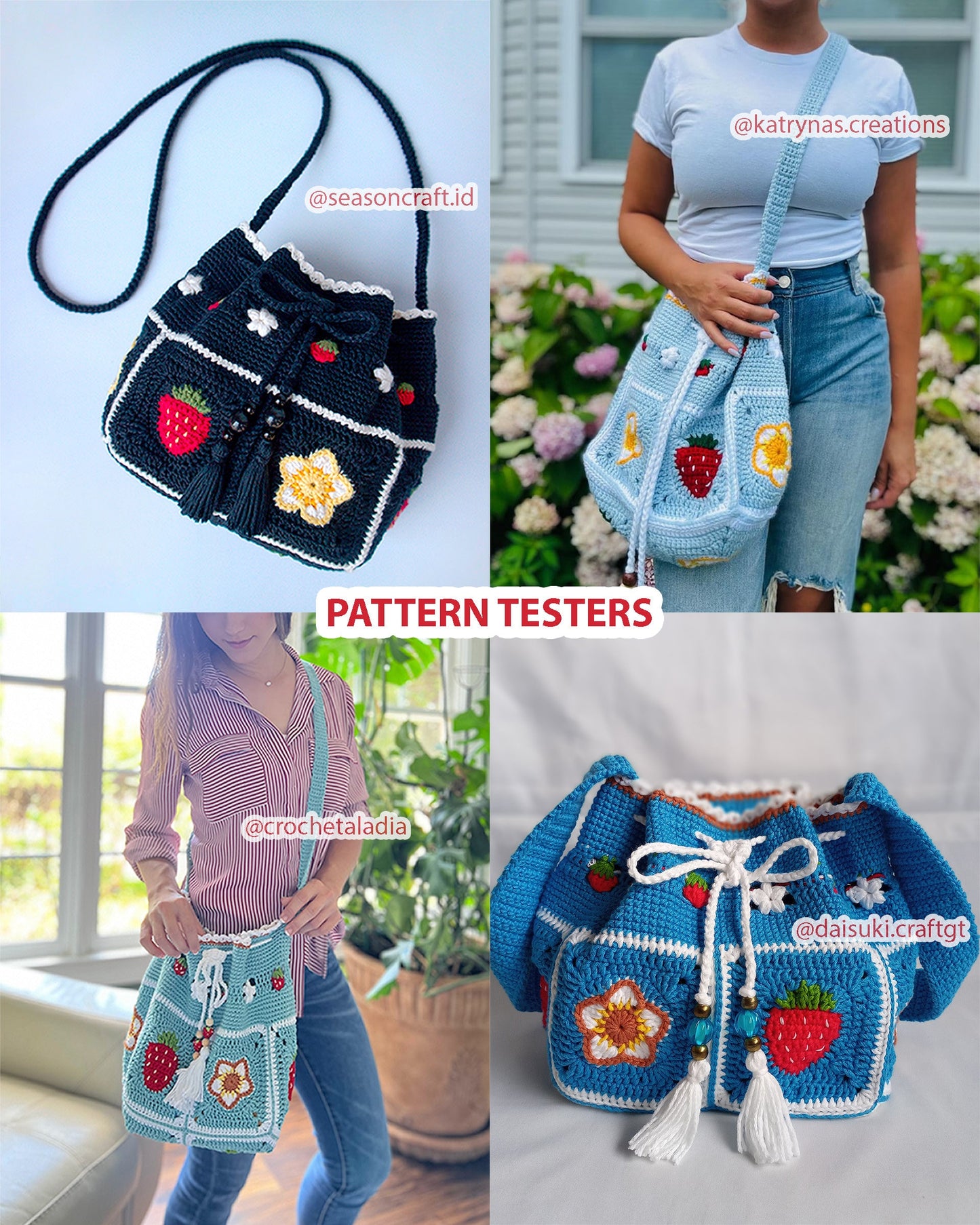 Strawberry Drawstring Crossbody Bag PDF PATTERN (English)