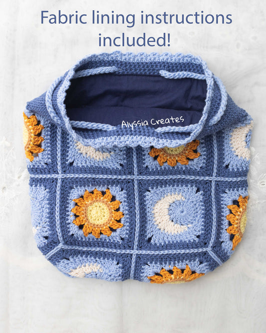 Sun and Moon Drawstring Backpack Crochet PDF PATTERN - Intermediate (English)