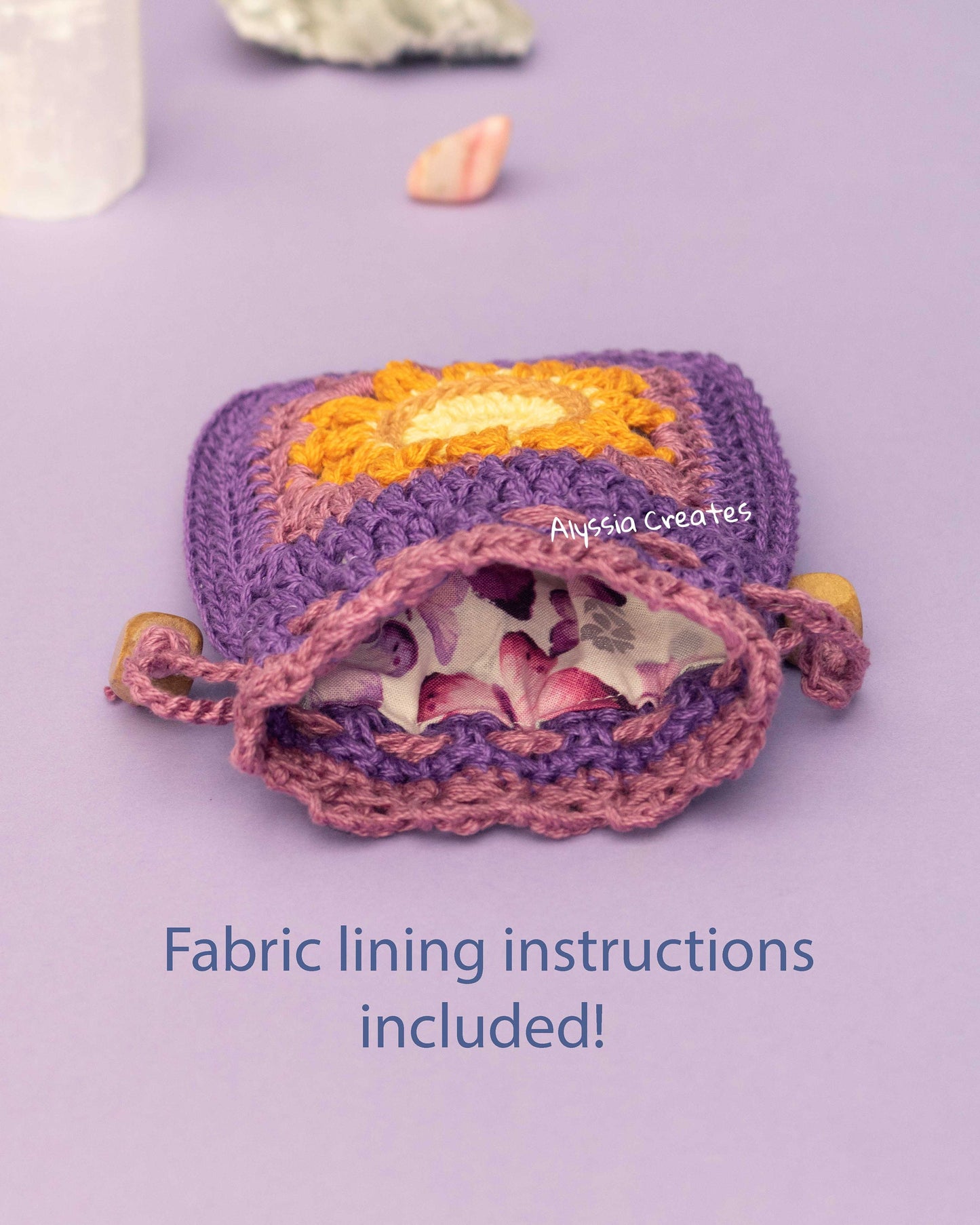 Sun and Moon Drawstring Pouch Crochet PDF PATTERN - Intermediate (English)