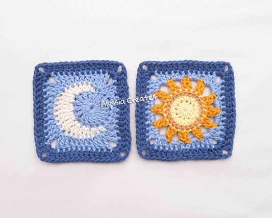 Sun and Moon Granny Square Crochet PDF PATTERN (English)