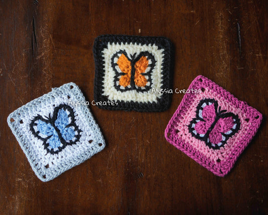 Butterfly Granny Square Crochet PDF PATTERN - Intermediate (English)