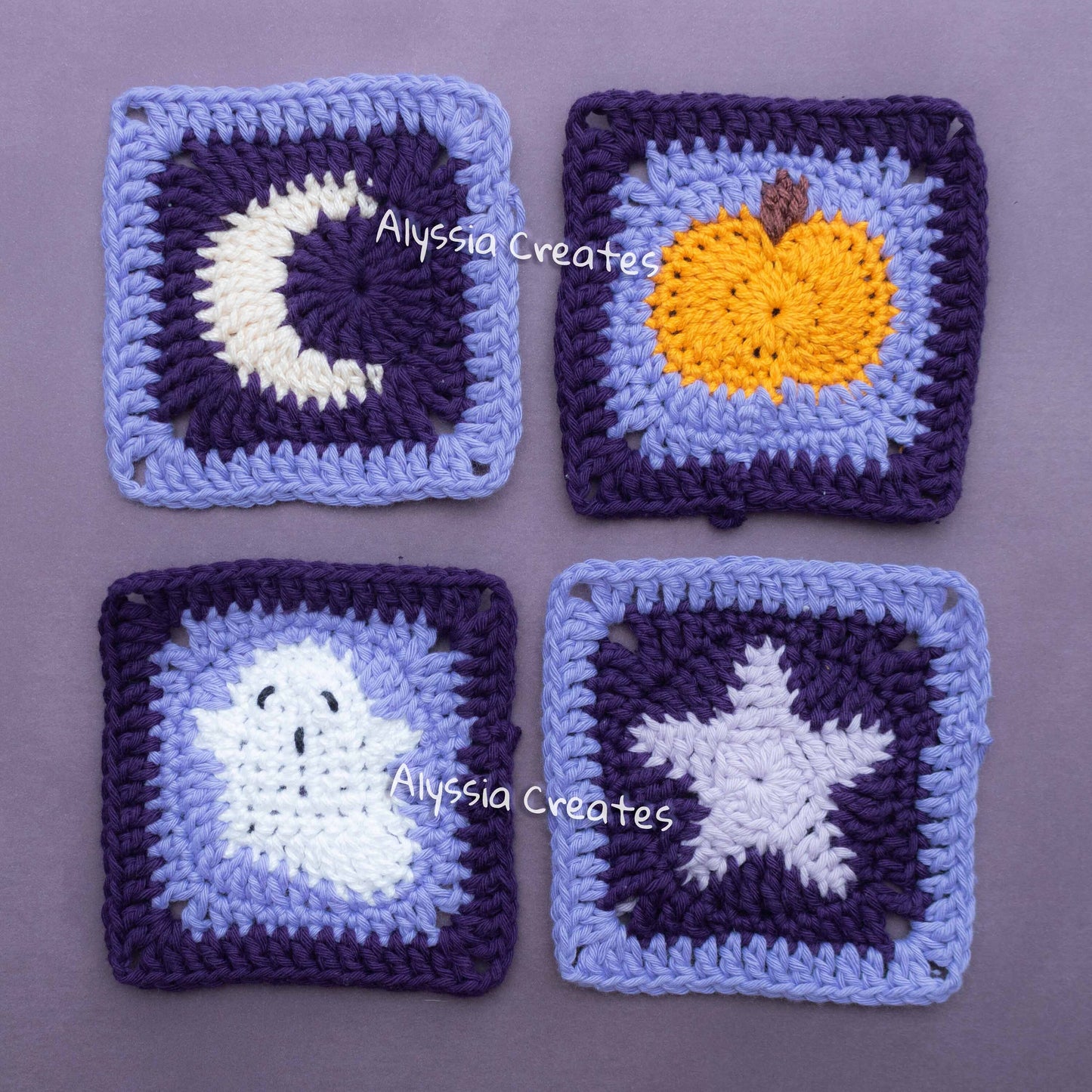 Spooky Crochet Granny Square PDF Pattern Pack - Ghost - Pumpkin - Moon - Star (English)