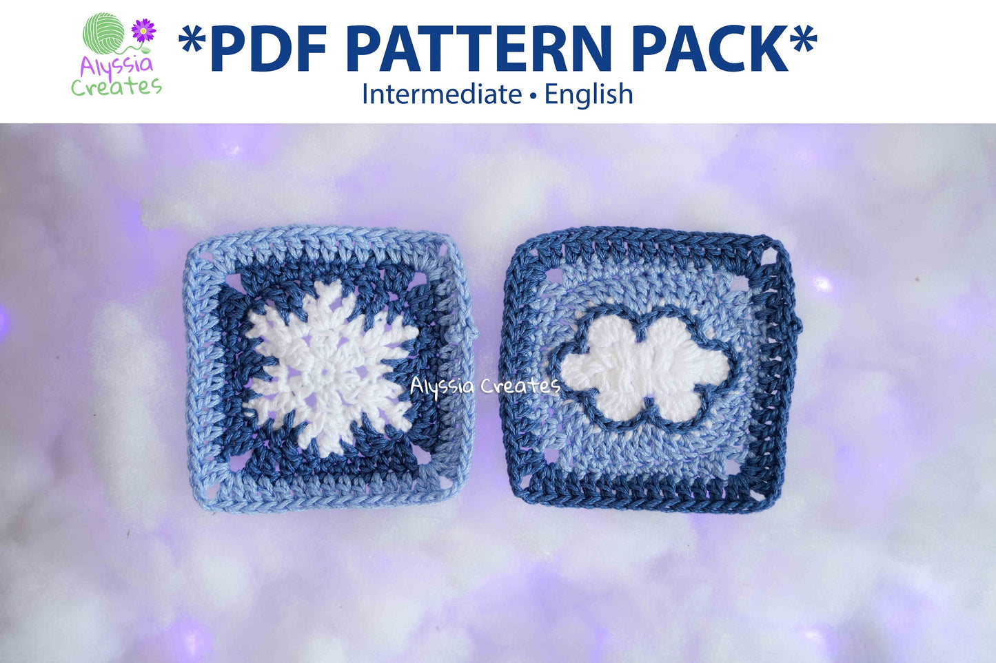Cloud and Snowflake Granny Square Crochet PDF PATTERN Pack (English)