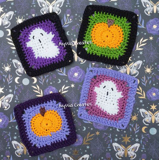 Ghost and Pumpkin Crochet Granny Square PDF PATTERN Pack (English)
