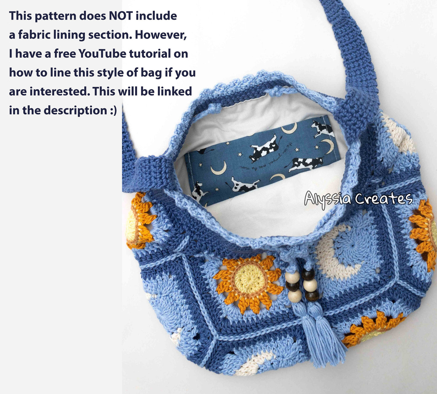 Sun and Moon Drawstring Crossbody Bag Crochet PDF PATTERN - Intermediate (English)