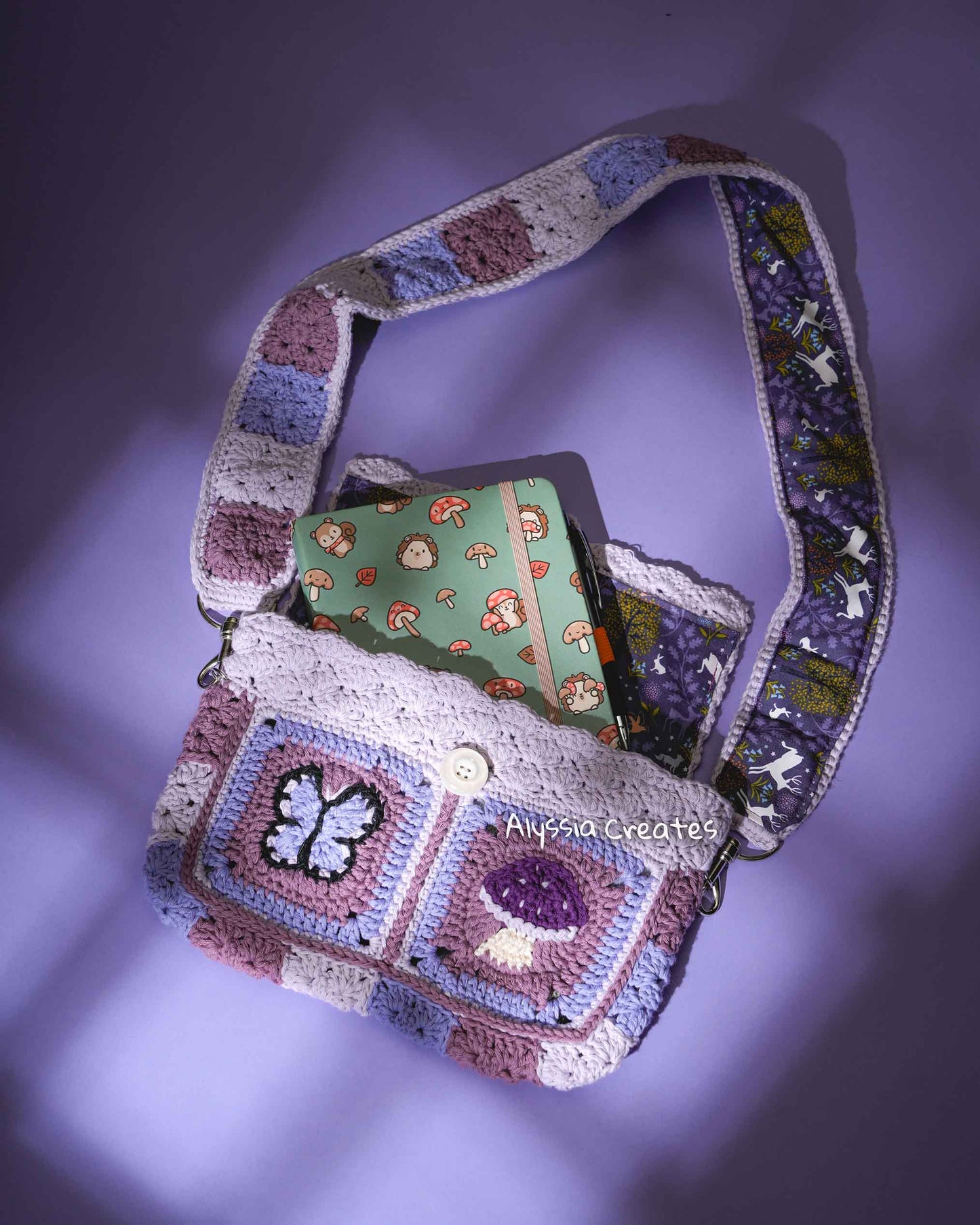 Butterfly and Mushroom Book Sleeve Bag Crochet PDF PATTERN - Intermediate (English)