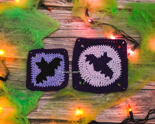 Small Bat and Large Bat with Moon Granny Square Crochet PDF PATTERN Pack (English)