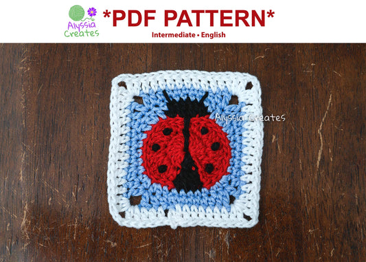 Ladybug Granny Square Crochet PDF PATTERN - Intermediate (English)
