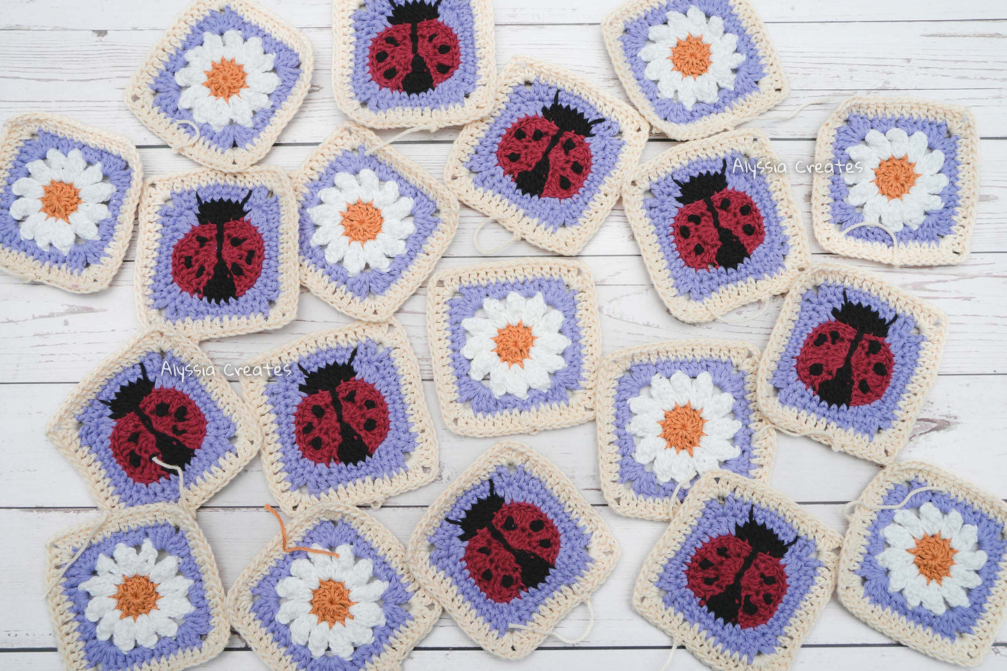 Ladybug and Daisy Granny Squares Crochet PDF PATTERN PACK - Intermediate (English)