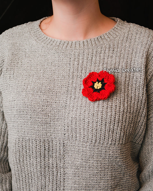 Small Poppy Flower Granny Square Crochet PDF PATTERN (English)