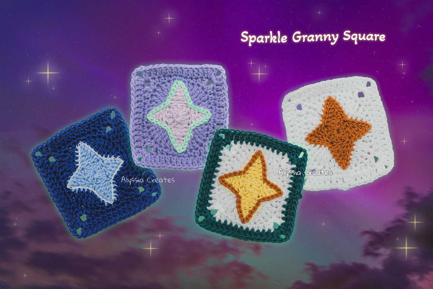 Star and Sparkle Granny Square Crochet PDF PATTERN Pack (English)