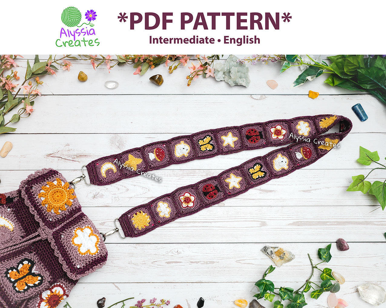 Mini Granny Square Customizable Strap PDF Add-On PATTERN (Bag, Camera, Binocular strap etc.) | Intermediate (English)