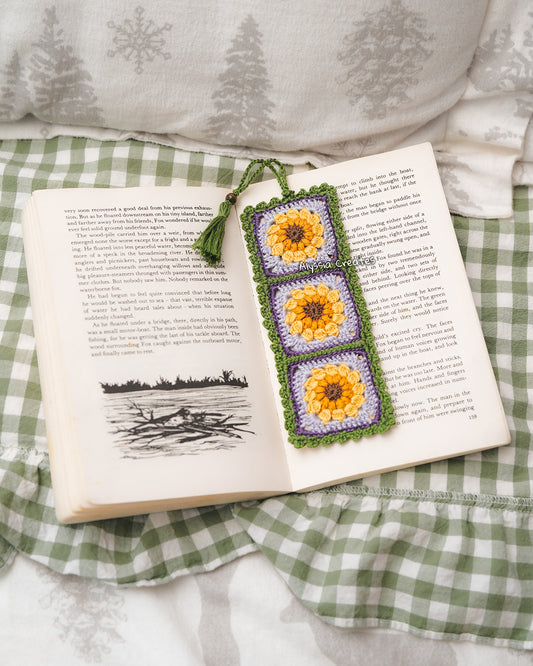 Crochet Sunflower Granny Square Bookmark PDF PATTERN | Intermediate