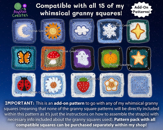 Mini Granny Square Customizable Strap PDF Add-On PATTERN (Bag, Camera, Binocular strap etc.) | Intermediate (English)