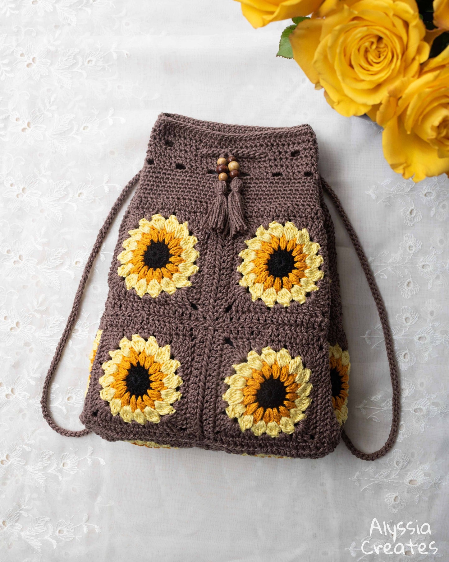 Sunflower Drawstring Backpack Crochet PDF PATTERN (English)