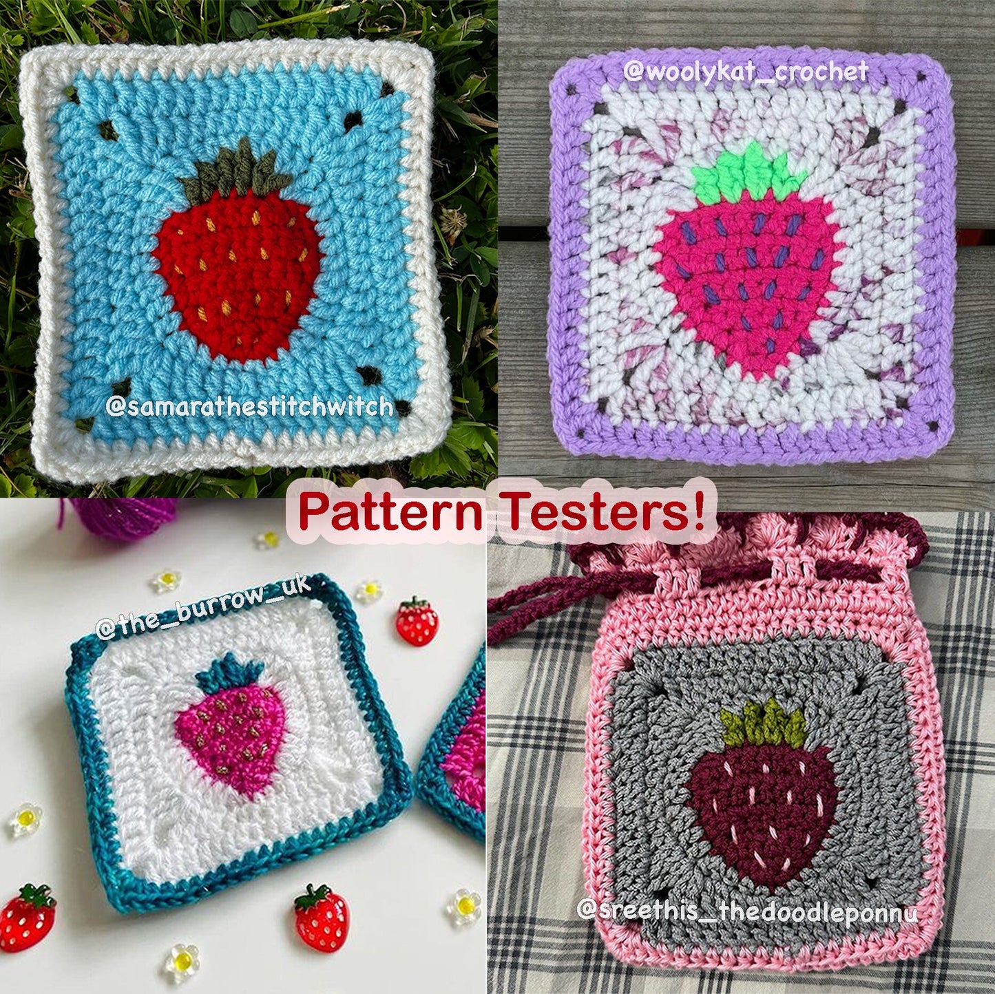 Strawberry Granny Square Crochet PDF PATTERN (English)