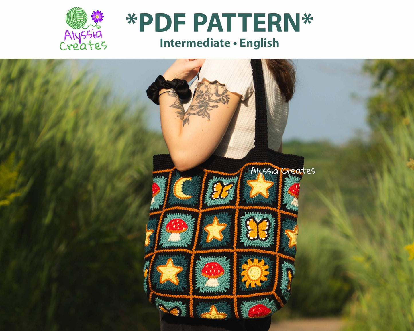Whimsical Tote Bag Crochet PDF PATTERN - Intermediate (English)