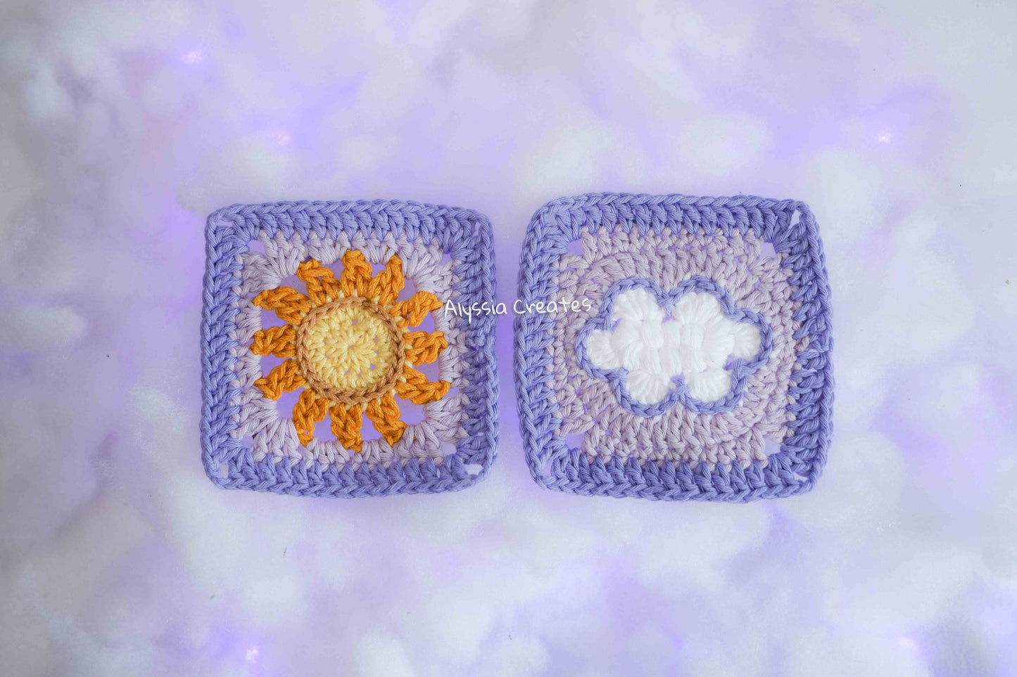 Sun and Cloud Granny Square Crochet PDF PATTERN Pack (English)