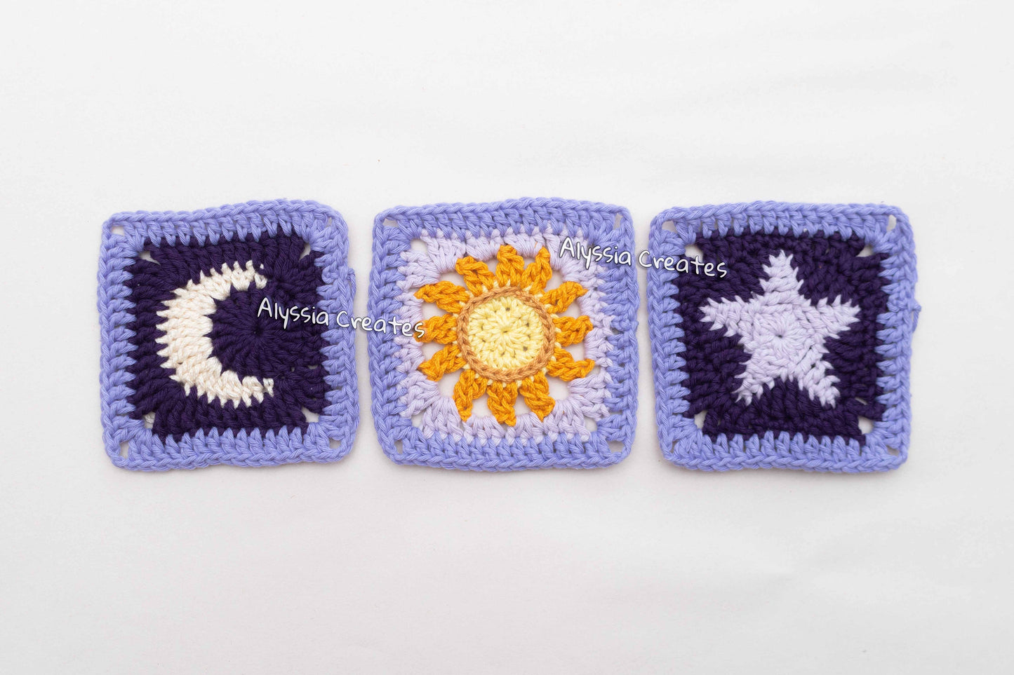 Sun, Moon and Star Granny Square Crochet PDF PATTERN Pack (English)