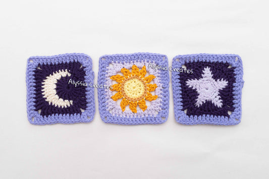 Sun, Moon and Star Granny Square Crochet PDF PATTERN Pack (English)