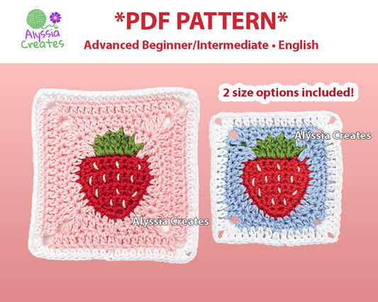 Strawberry Granny Square Crochet PDF PATTERN (English)