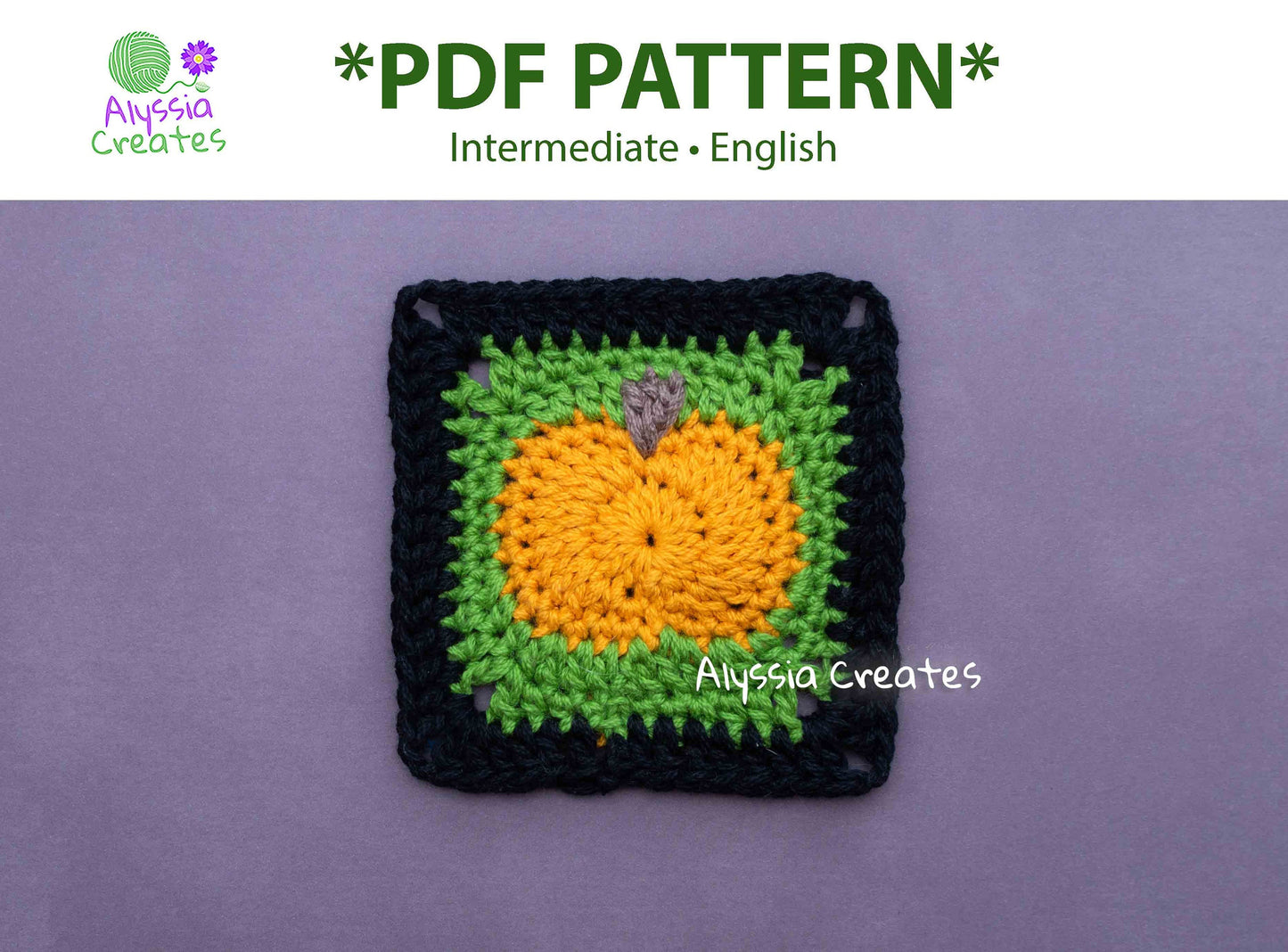 Pumpkin Granny Square Crochet PDF PATTERN (English)