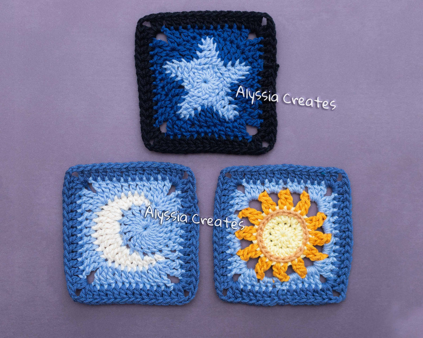 Sun, Moon and Star Granny Square Crochet PDF PATTERN Pack (English)