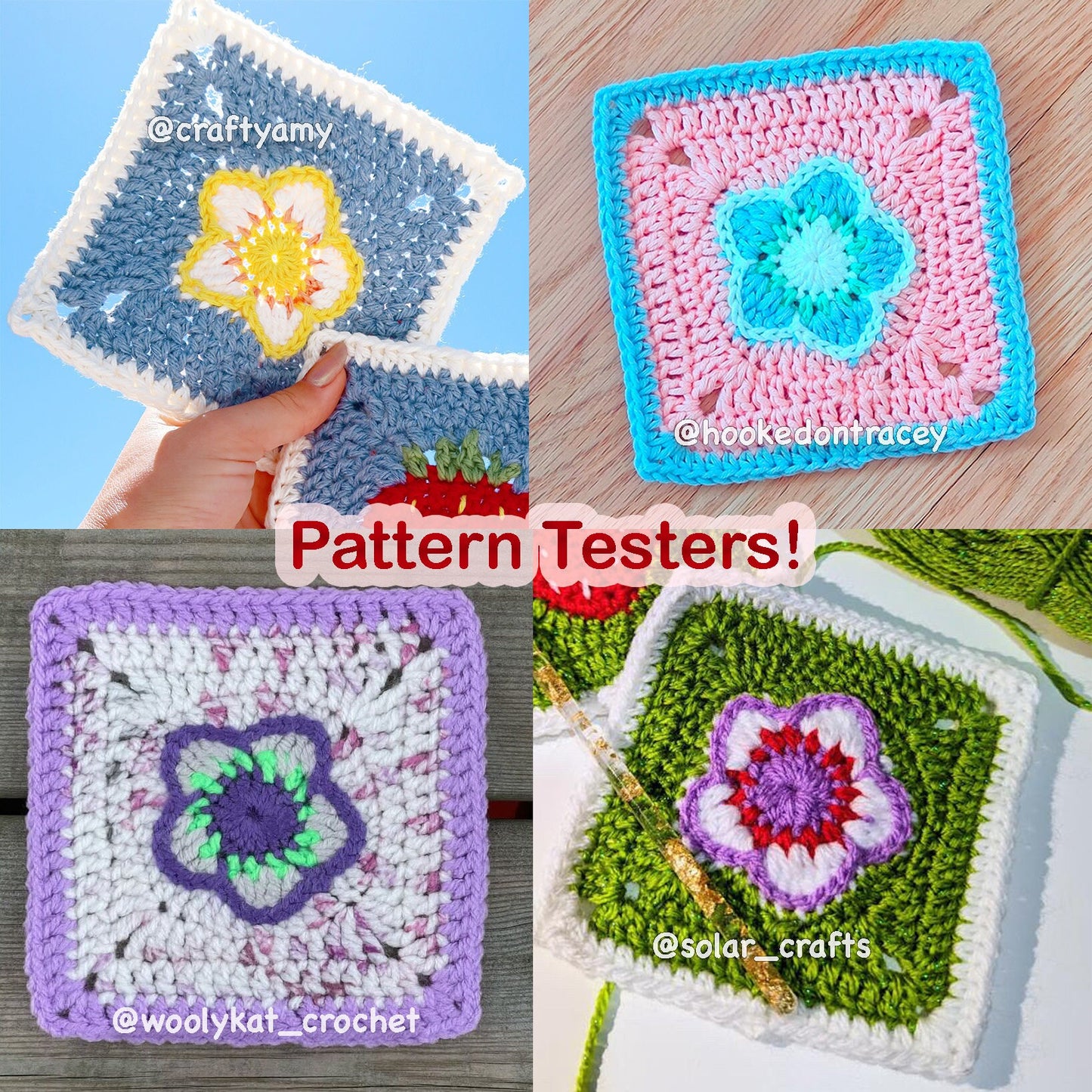 Strawberry Flower Granny Square Crochet PDF PATTERN (English)
