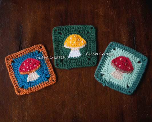 Mushroom Granny Square Crochet PDF PATTERN - Intermediate (English)