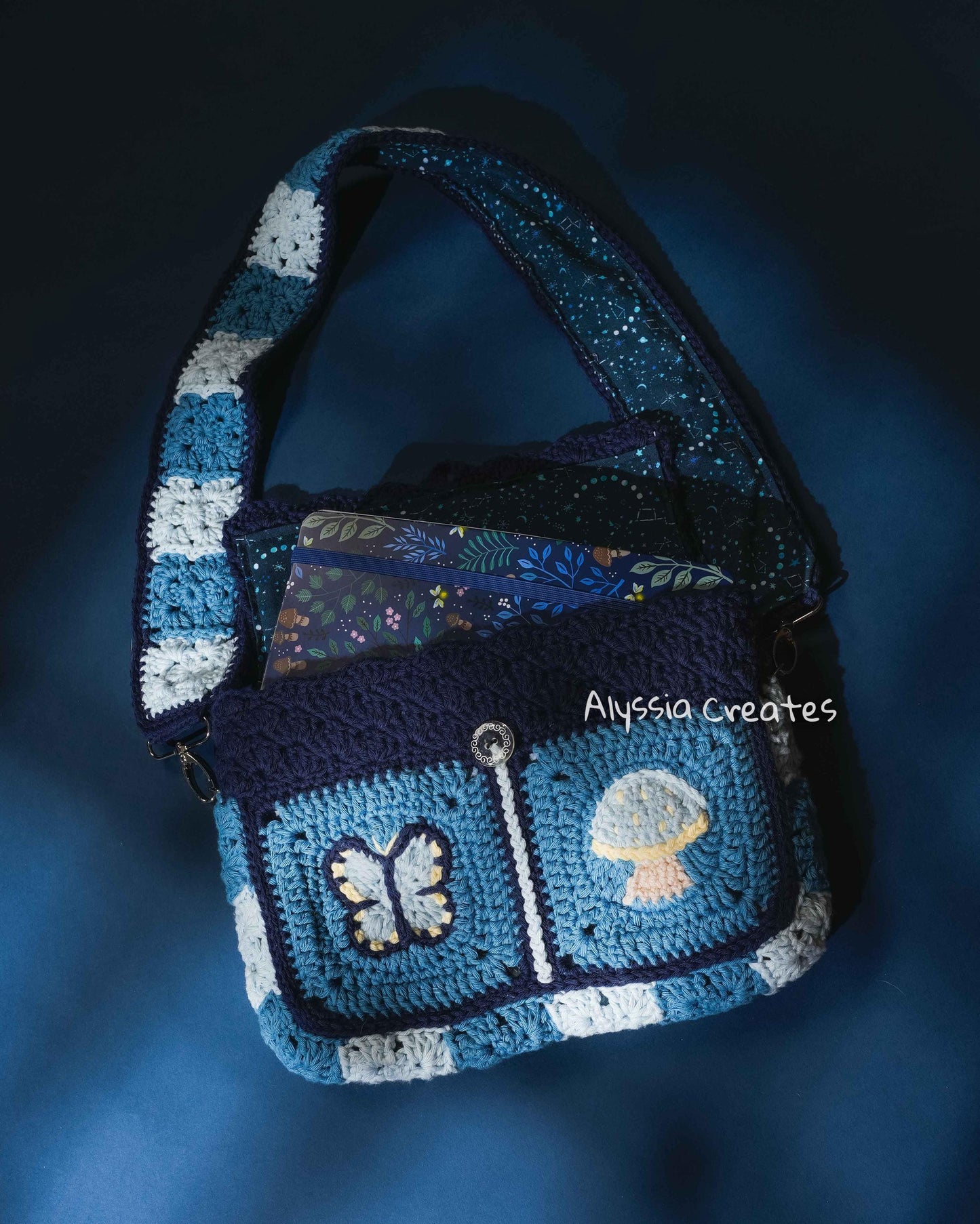 Butterfly and Mushroom Book Sleeve Bag Crochet PDF PATTERN - Intermediate (English)
